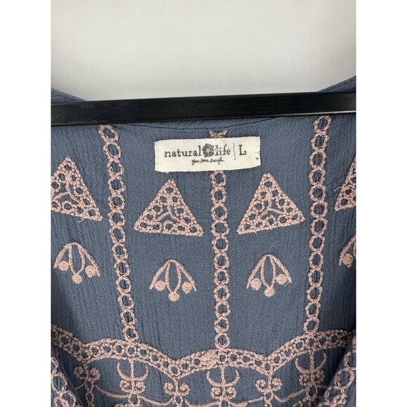 Natural Life V Neck Mini Dress Embroidered Womens L READ - Picture 3 of 7